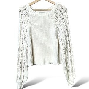 AMERICAN EAGLE Cotton Blend Cream Cropped Rib Knit Pointelle Sleeves Sweater M